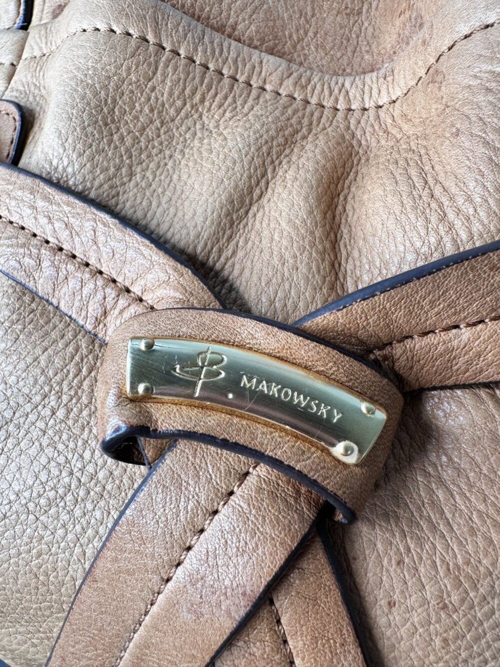 B. Makowsky Camel Tan Leather Hobo Shoulder Bag Purse - Picture 2 of 10